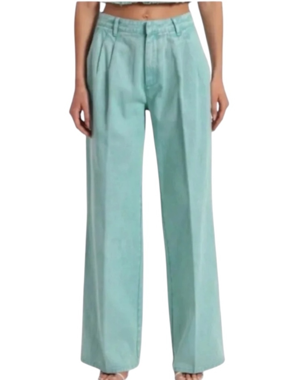 AVEC LES FILLES High Waist Wide Leg Jeans Aloe Mist Pleated Retro Denim 25